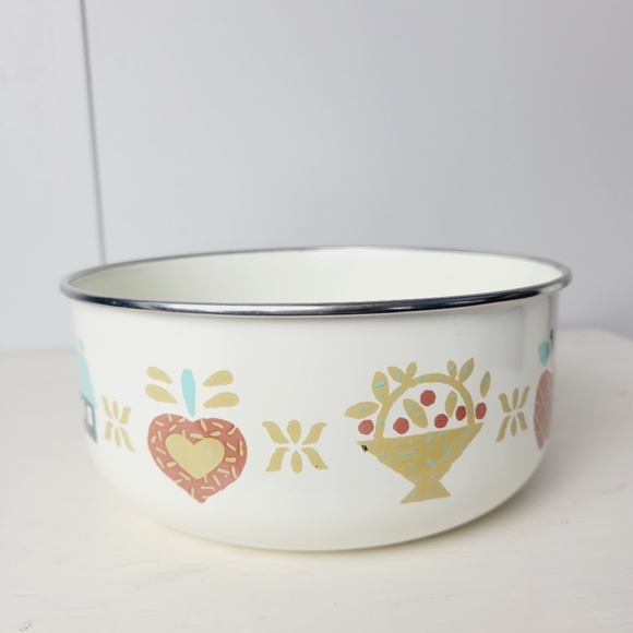 Vintage Kobe Enamelware Nesting Bowls Mixed Designs Retro Kitchen Pots - Picture 11 of 16